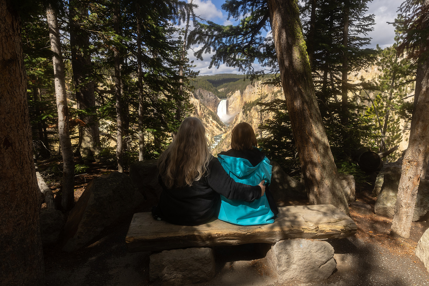 Mike and Amy Benkis overlooking the Lower Falls of Yellowstone